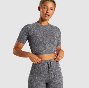 Gymshark Slounge Crop Top Black Marl Extra Small